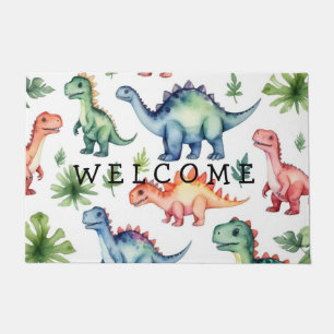 Trendy  Personalised watercolor dinosaur pattern  Doormat