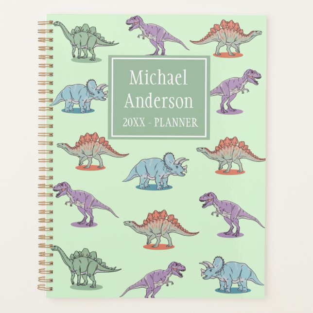 Trendy  Personalised watercolor dinosaur pattern P Planner (Front)