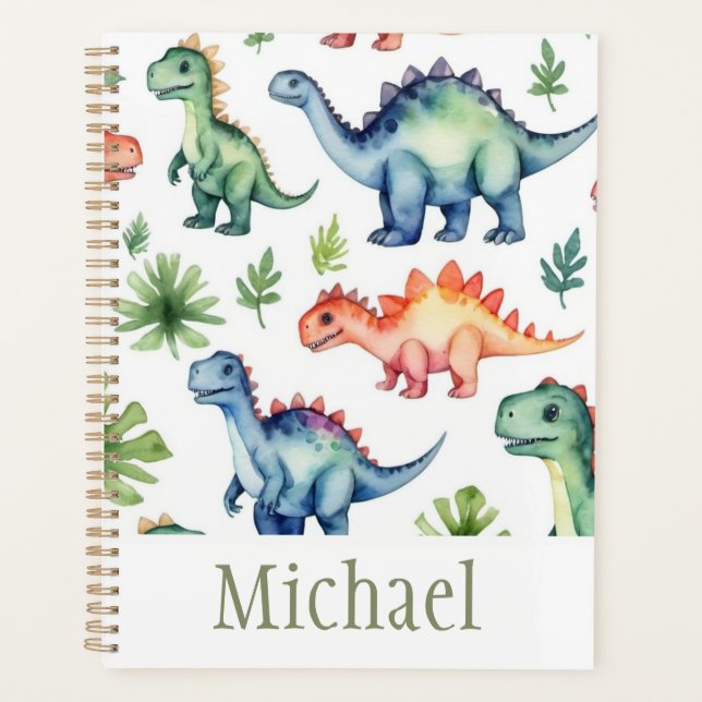 Trendy  Personalised watercolor dinosaur pattern Planner (Front)