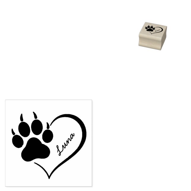 Trendy Personalized Dog Pet Paw Heart Print        Rubber Stamp (Stamped)