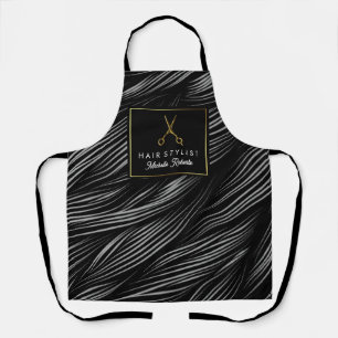 Trendy Personalized Gold Scissors Hair Salon black Apron