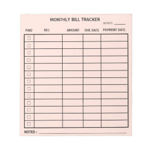 Trendy Personalized Monthly Bill Tracker Notepad