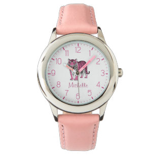 Trendy Personalized Name Cute Jungle Pink Tiger Watch
