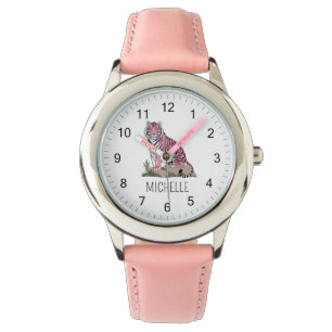 Trendy Personalized Name Cute Jungle Pink Tiger Watch