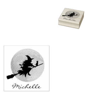 Trendy Personalized Name Cute witch Halloween Rubber Stamp