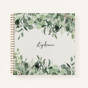 Trendy Personalized Name Eucalyptus Greenery Notebook