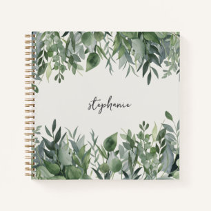 Trendy Personalized Name Eucalyptus Greenery Notebook
