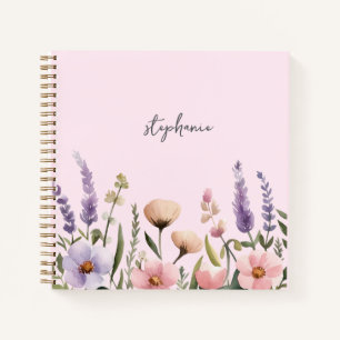 Trendy Personalized Name Watercolor Wildflower Notebook
