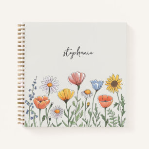 Trendy Personalized Name Watercolor Wildflower Notebook