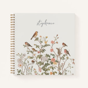 Trendy  Personalized Name wildflowers & birds Notebook
