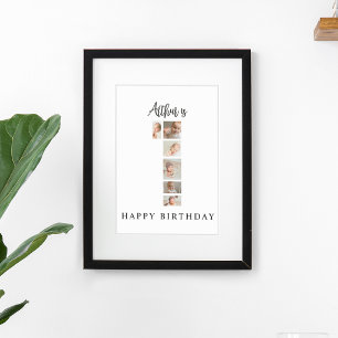 Trendy Photo Collage 1st Birthday Party Welcome Poster