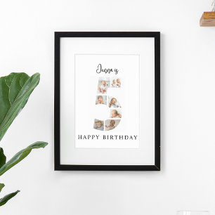 Trendy Photo Collage 5th Birthday Party Welcome Poster