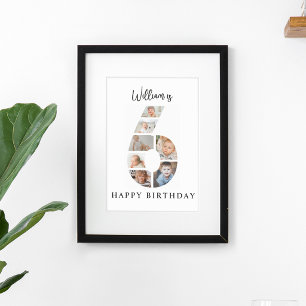 Trendy Photo Collage 6th Birthday Party Welcome Poster