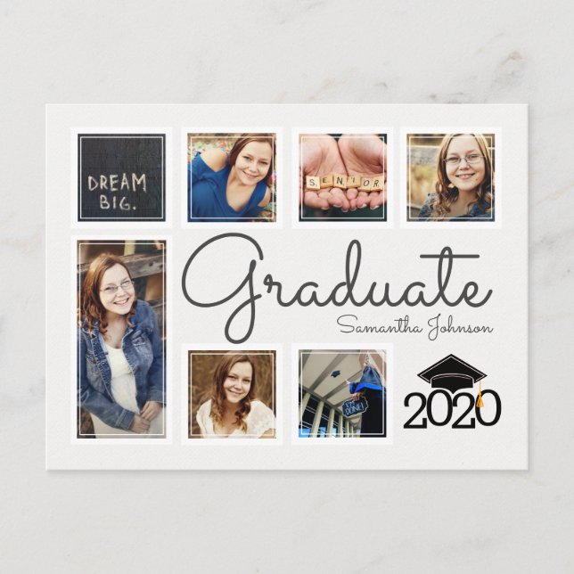 Trendy Photo Collage Cap Graduate Announcement Postcard (Front)