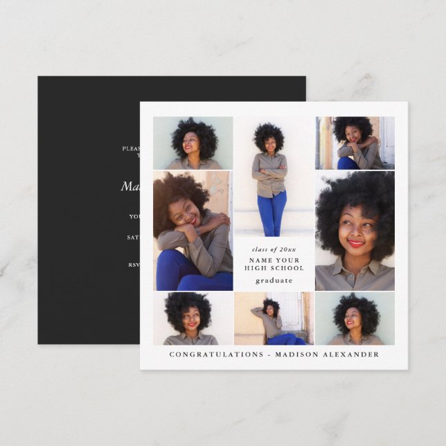 Trendy Photo Collage Graduation Party Invitation (Front/Back)