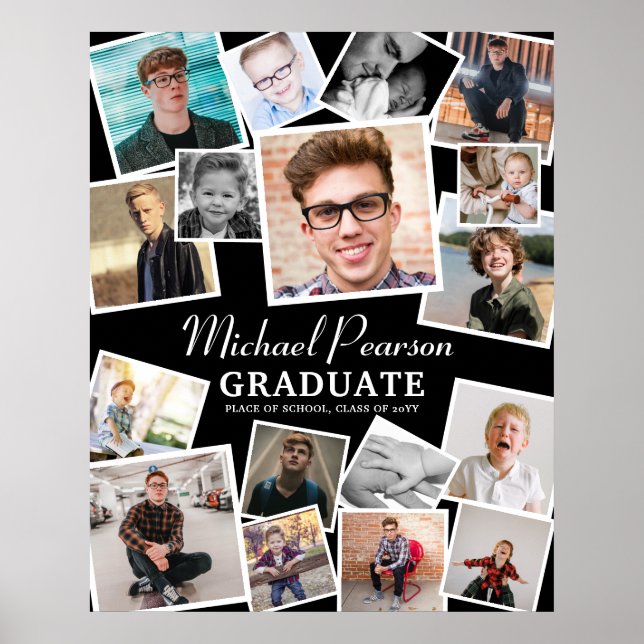 Trendy Photo Collage Graduation Party Poster (Front)