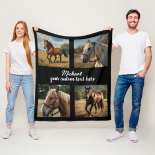 Trendy Photo Collage Personalised Horse Lover Fleece Blanket