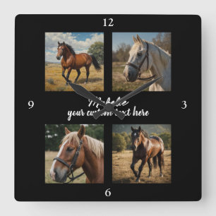 Trendy Photo Collage Personalised Horse Lover      Square Wall Clock