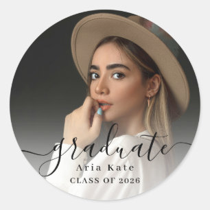 Trendy Photo Graduation with Class Year Classic Round Sticker