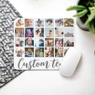 Trendy photo grid collage custom text  mouse mat