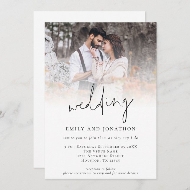 Trendy Photo QR Informal Script Wedding Invite (Front/Back)