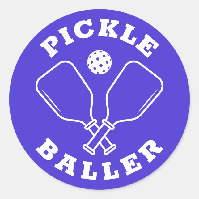 Trendy Pickle Baller Electric Blue Classic Round Sticker (Front)