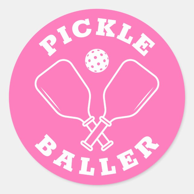 Trendy Pickle Baller Hot Pink Classic Round Sticker (Front)