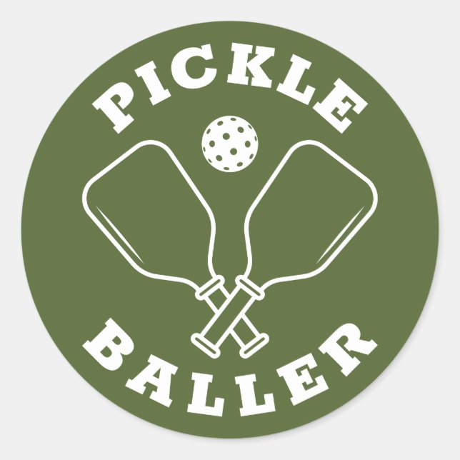 Trendy Pickle Baller Olive Green Classic Round Sticker (Front)