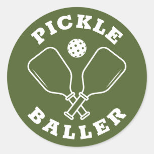 Trendy Pickle Baller Olive Green Classic Round Sticker