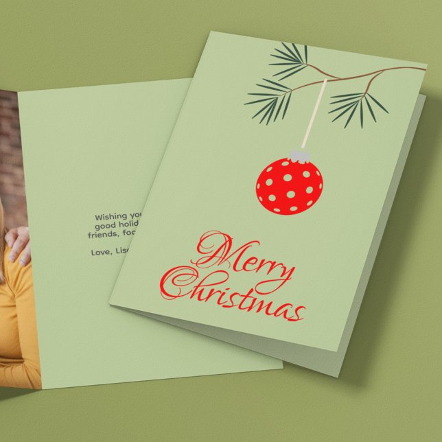 Trendy Pickleball Ornament Green Christmas Photo Holiday Card (Creator Uploaded)