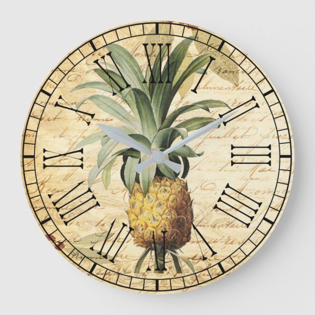 Trendy  Pineapple Art Vintage Calligraphy Large Clock (Front)