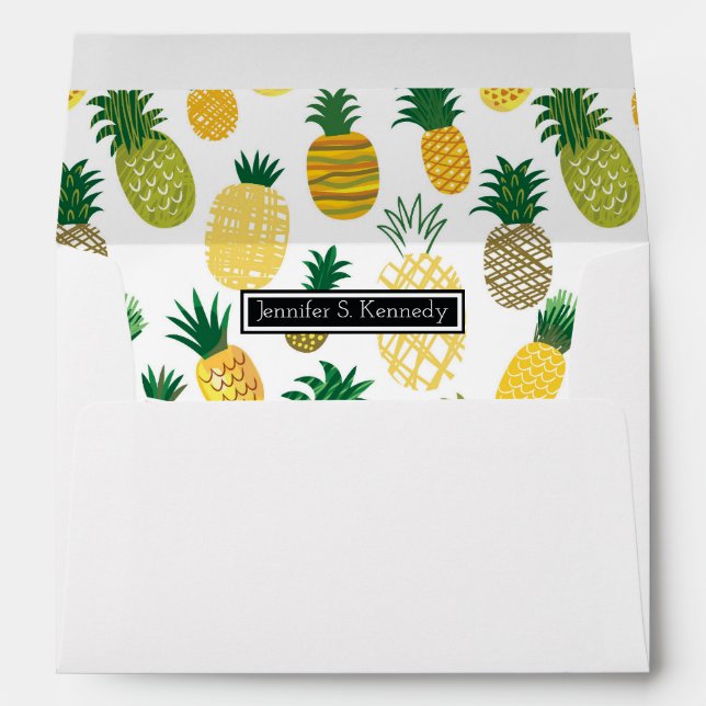 Trendy Pineapple Pattern | Add Your Name Envelope (Back (Bottom))