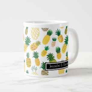 Trendy Pineapple Pattern   Add Your Name Large Coffee Mug