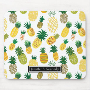 Trendy Pineapple Pattern   Add Your Name Mouse Mat