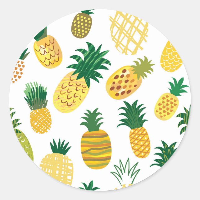 Trendy Pineapple Pattern Classic Round Sticker (Front)