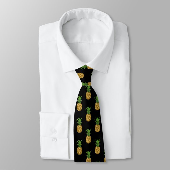 Trendy Pineapple Pattern on Black Tie (Tied)