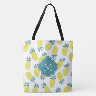 Trendy Pineapples Pattern Monogram Tote Bag