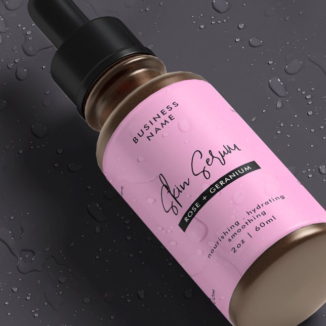 Trendy Pink 2 OZ Cosmetic Bottle Waterproof Label (Trendy Feminine Pink 2 OZ Dropper Bottle Waterproof Label *verify size to ensure a good fit")