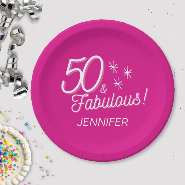 Trendy Pink 50 And Fabulous Birthday Paper Plate (Creator Uploaded)