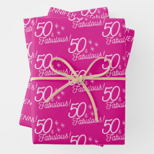 Trendy Pink 50 and Fabulous Wrapping Paper Sheet