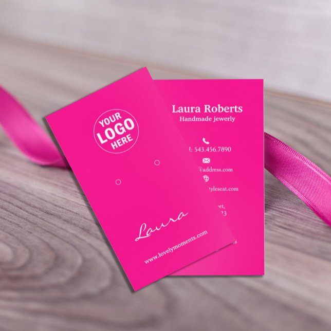Trendy Pink Add Your Logo Earring Display Business Card (Creator Uploaded)