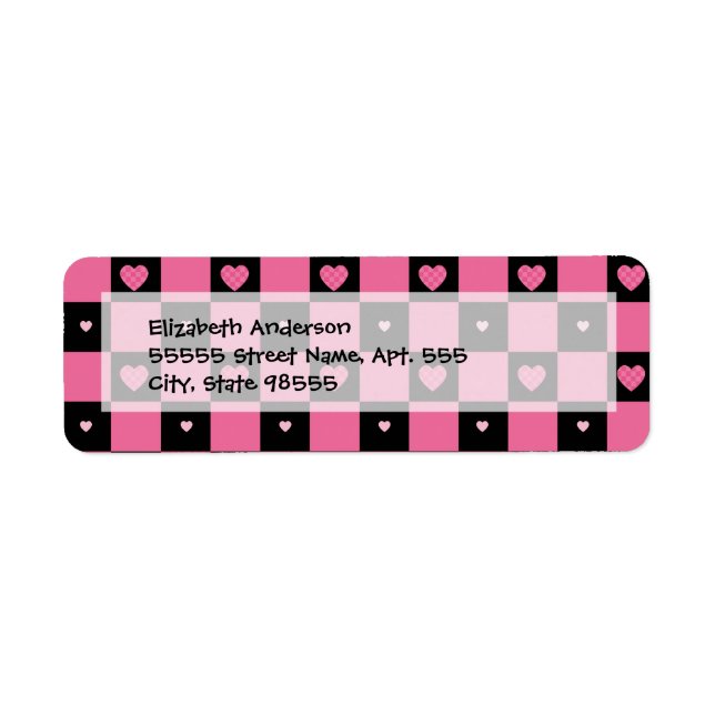 Trendy Pink and Black Chequered Hearts (Front)