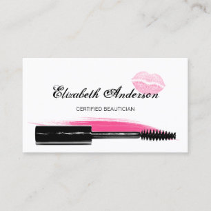 Trendy Pink and Black Cosmetology Mascara Business Card