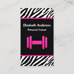 Trendy Pink and Black Dumbbell Personal Trainer Business Card