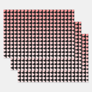 Trendy Pink and Black Heart Pattern Gradient Wrapping Paper Sheet