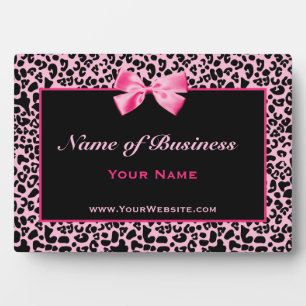 Trendy Pink And Black Leopard Business Name Plaque