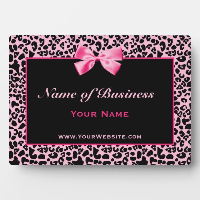 Trendy Pink And Black Leopard Business Name Plaque (Front)