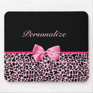 Trendy Pink And Black Leopard Hot Pink Ribbon Mouse Mat