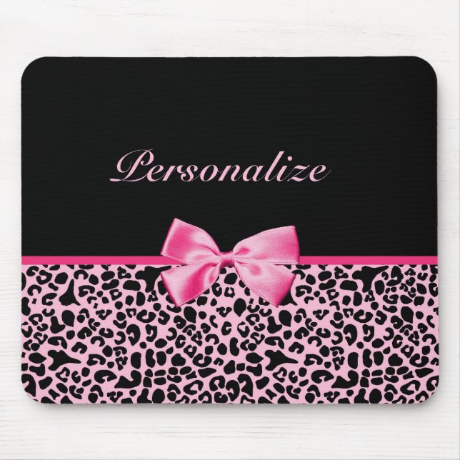 Trendy Pink And Black Leopard Hot Pink Ribbon Mouse Mat (Front)