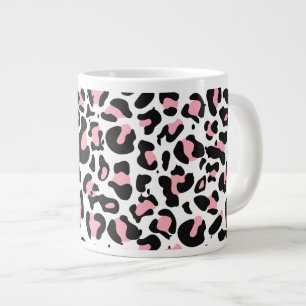 Trendy Pink and Black Leopard Print Large Coffee Mug